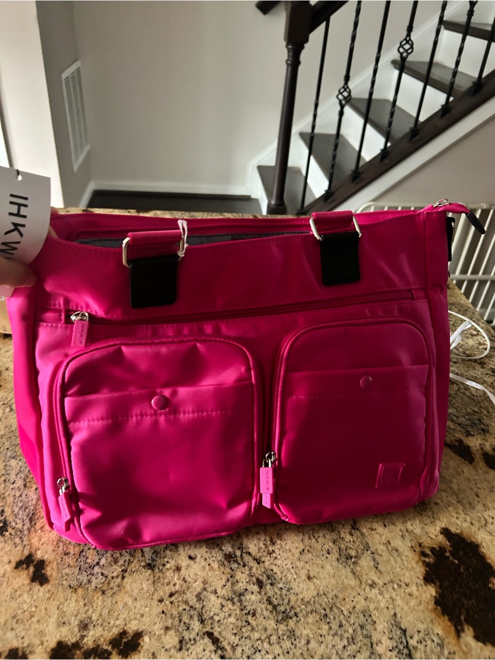 Bright Pink Women's Laptop Tote with Front Pockets